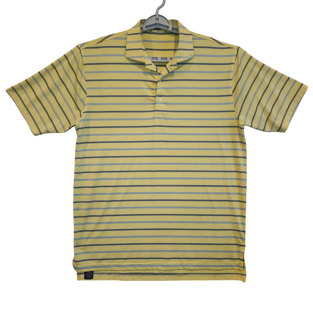 Turtleson Mens Performance Golf Polo Shirt Yellow Blue‎ Striped Large Stretch
